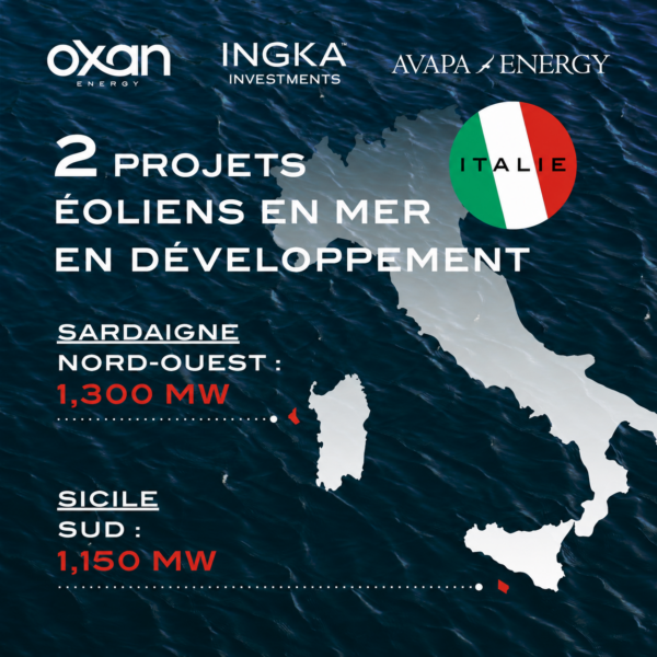 Carte des deux projets éoliens en mer en Italie